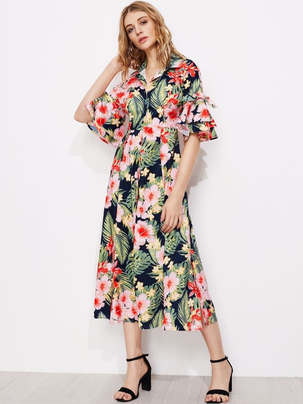 Zara Floral Midi Shirt Dress size large